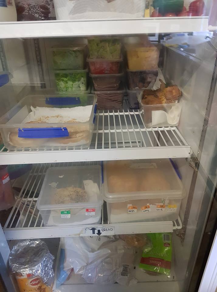 uncovered chicken and food in fridge to cool.jpg