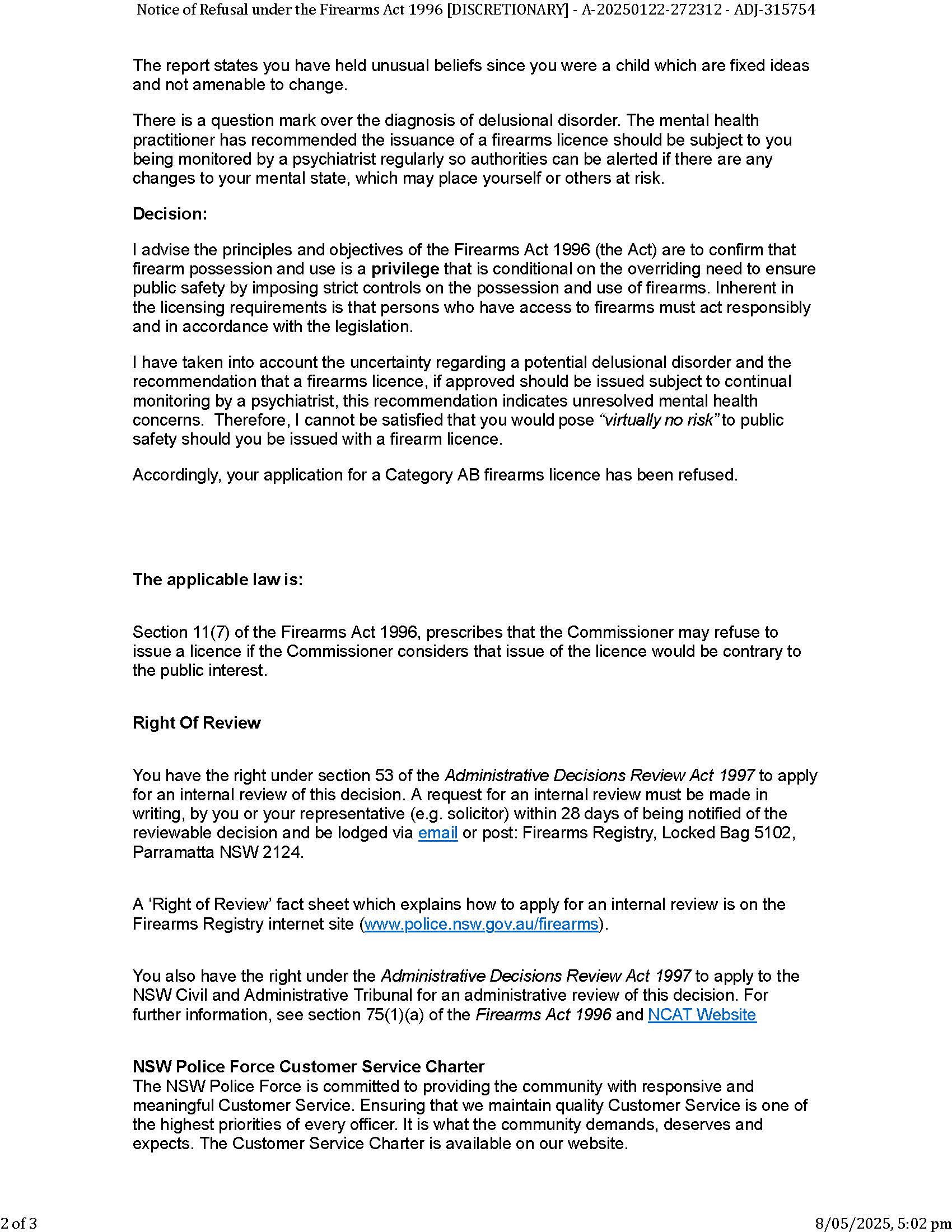 Notice of Refusal under the Firearms Act 1996 [DISCRETIONARY] - A-20250122-272312 - ADJ-315754_Page_2.jpg