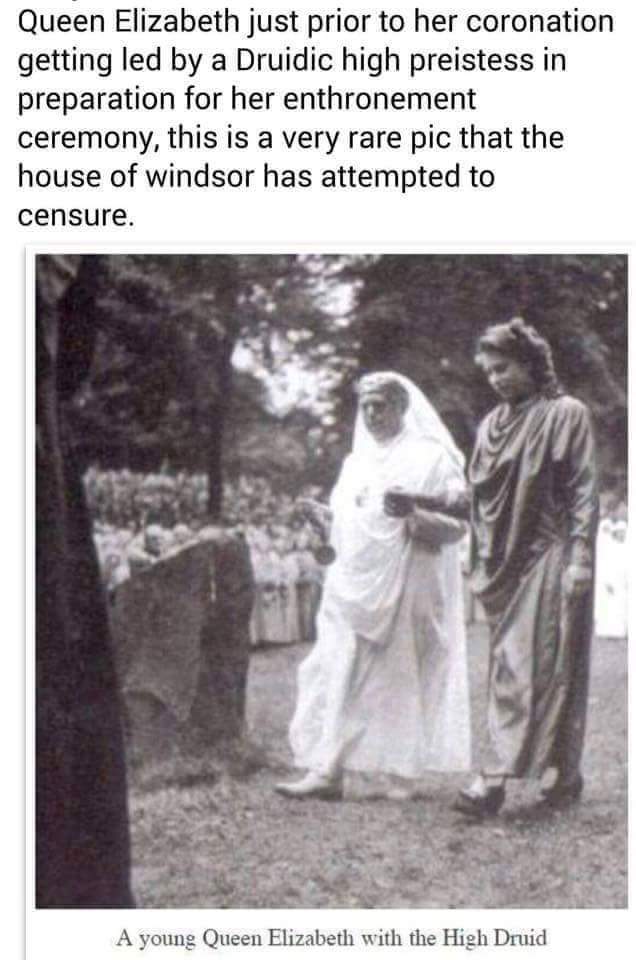 Queen Elizabeth with a High Priestess Druid before her coronation