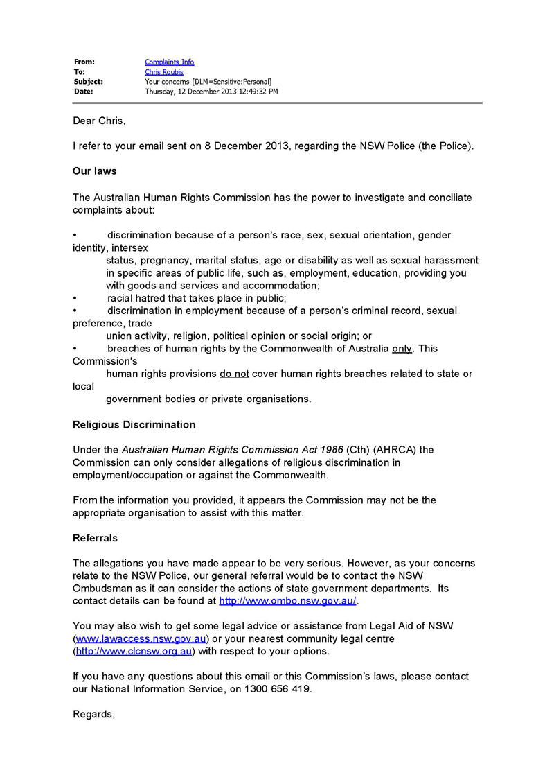 Even the Australian human Rights Commission didn't want to touch this